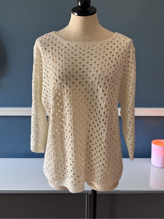 Chico's Sweaters - NWT Chico’s Sasha Sequin Pullover Sweater Ecru Open Knit Sparkle Size 3